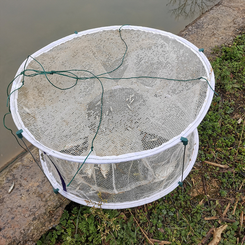 新款渔笼白色圆形虾笼加厚折叠渔网龙虾网笼捕鱼网捕虾笼虾网批发