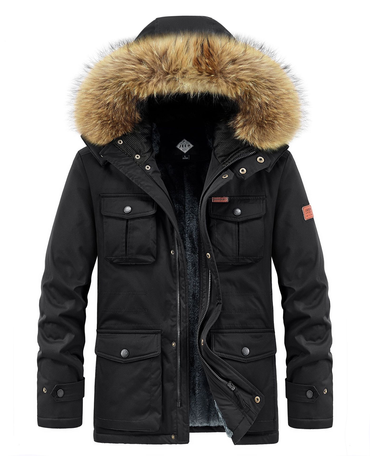 jeep/吉普冬季棉衣男中长款宽松多袋棉袄青年加绒加厚棉服男21879