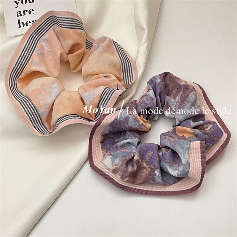 Japanese and Korean Simple Flower in Ink Cloth Hair Ring Women's Hair Rope Hair Rubber Band Large Intestine Ring Mori Fairy Beautiful Hair Rope Hairware