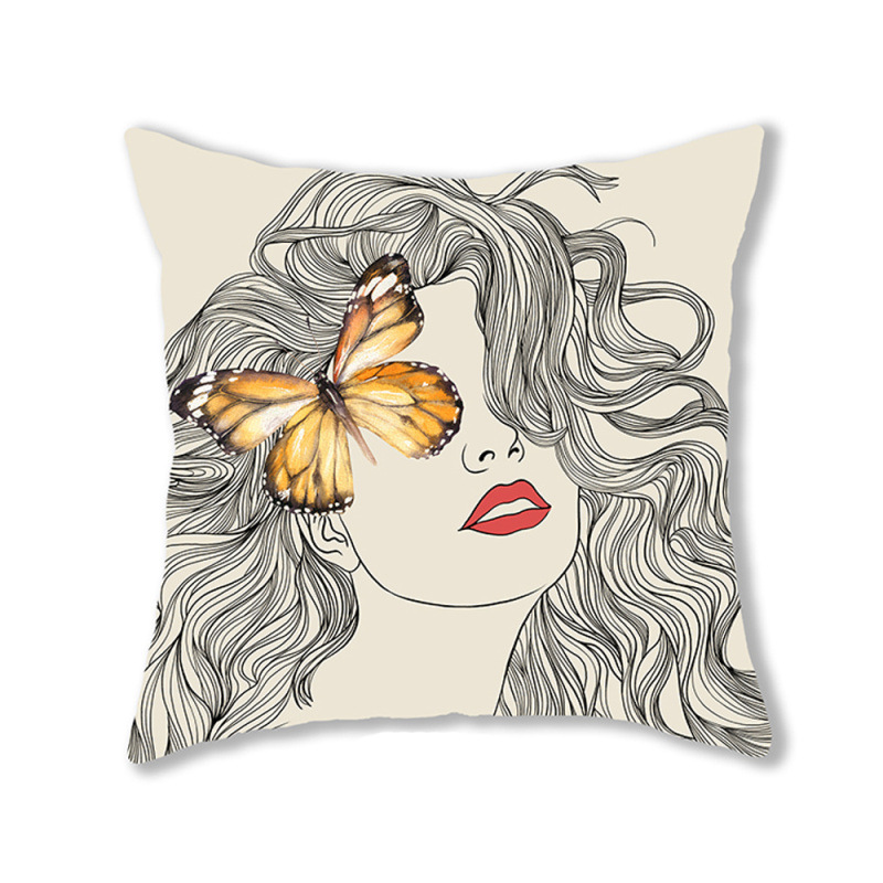 Sunflower Linen Digital Printing Pillow Home Living Room Sofa Dining Room Bedroom Hand Painted Flower Butterfly Cushion Cover