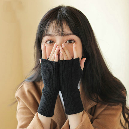 South Korea Ins Autumn and Winter Wool All-Match Cold-Proof Simple Gloves Female Open Finger Student Touch Screen Thickened Knitting Wristband Tide