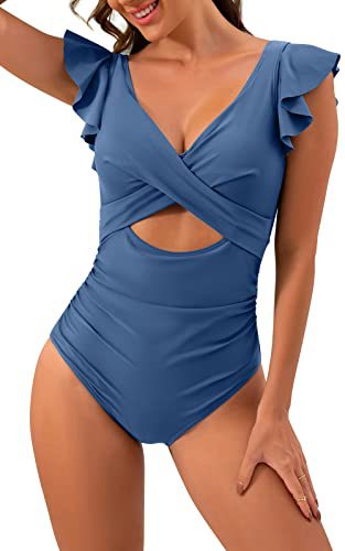 2024 Amazon European and American Style Women One-Piece Swimsuit Pleated Hollow-out Swimsuit Slim-Fitting Belly Contracting V-neck Wrap Swimsuit