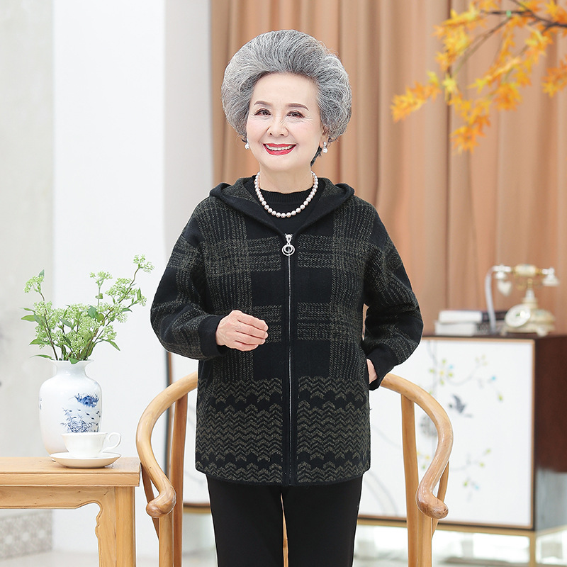 妈妈秋冬外套中老年毛衣女喜婆婆羊毛衫奶奶春秋针织加厚开衫上衣