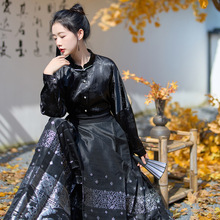 新中式大码女装明制黑色织金马面裙长袖汉服女式国风日常套装秋