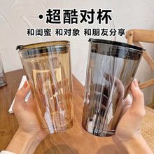 竹节杯新款带盖北极光炫彩杯子玻璃杯水杯便携大容量风咖啡杯跨境