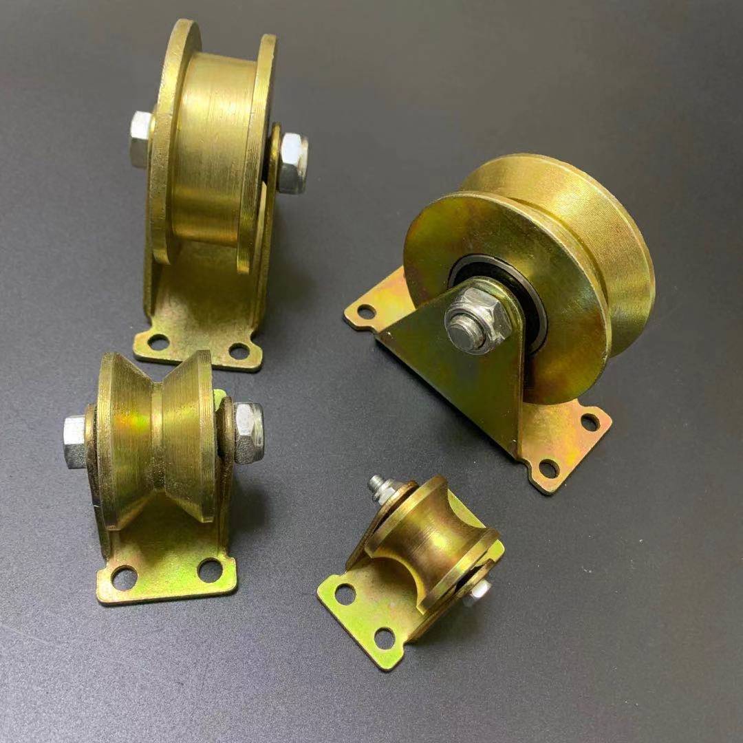 v轮u轮h轮加厚重型镀彩滑轮三角铁导轨轮全铁轨道滑轮钢丝绳轮