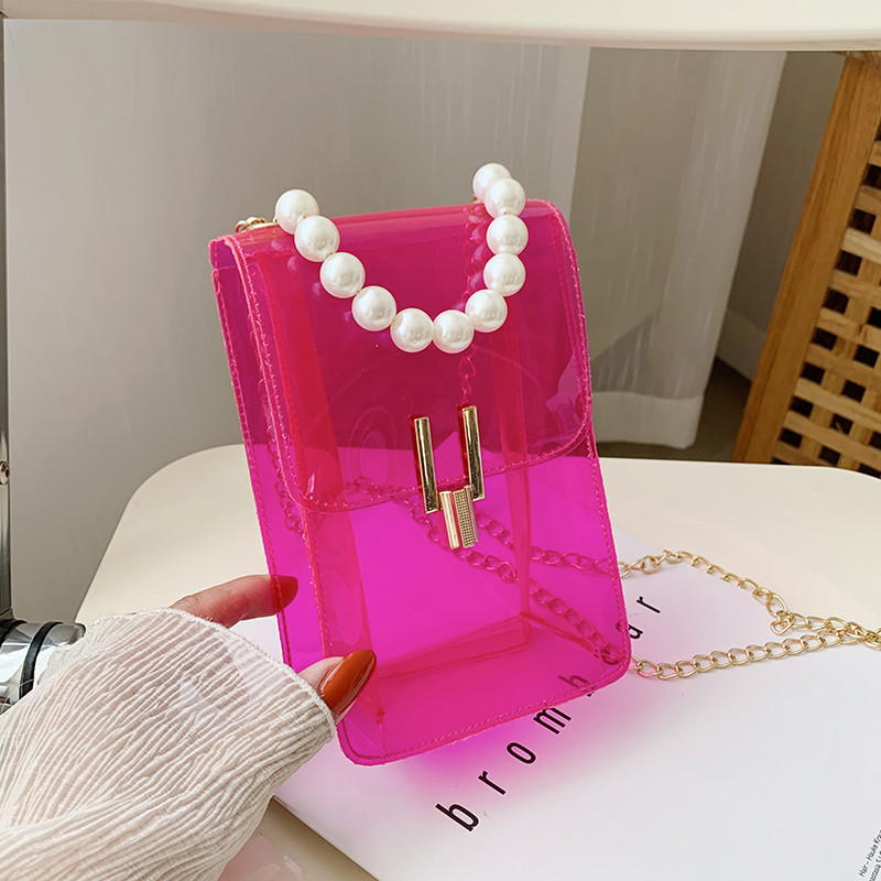 2021 Summer New Chain Crossbody Single Shoulder Mobile Phone Coin Purse Candy Color Women's Transparent PVC Jelly Pouch