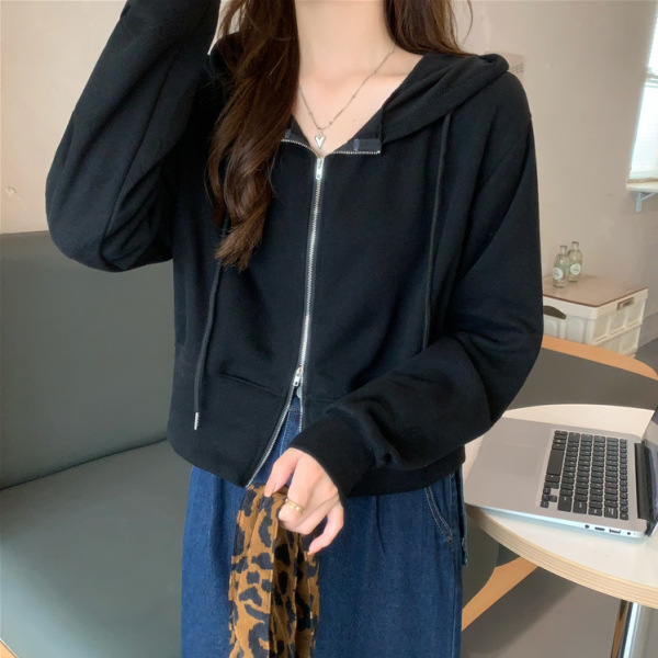 Spring and Autumn Thin 2023 New Hoodie Women's Clothing Small High Waist Short Jacket Long-Sleeved Korean Style Top Ins Fashion