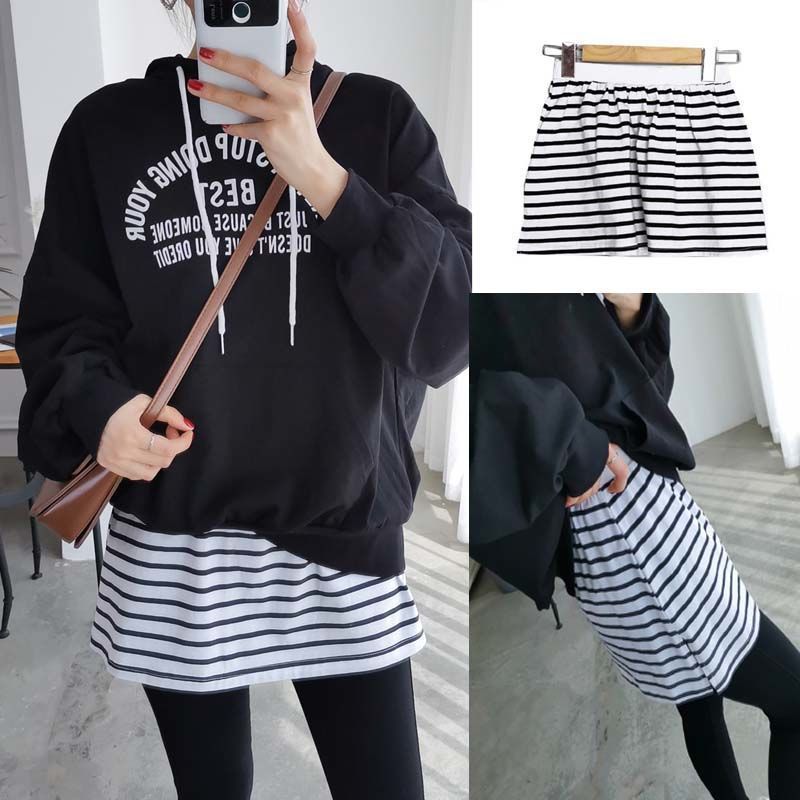 屁帘棉质大码卫衣打底小屁帘儿白裙叠穿内搭假下摆条纹半身短裙子