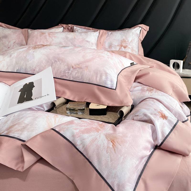 新款100支天丝棉磨毛数码印花四件套床单款四件套高档简约奢华