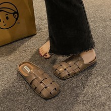 韩版小众设计感包头凉拖鞋女2023夏季新款复古编织懒人穆勒半拖鞋