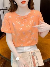 纯棉短袖t恤ins潮夏季女装2023年新款韩版印花设计感时尚宽松上衣