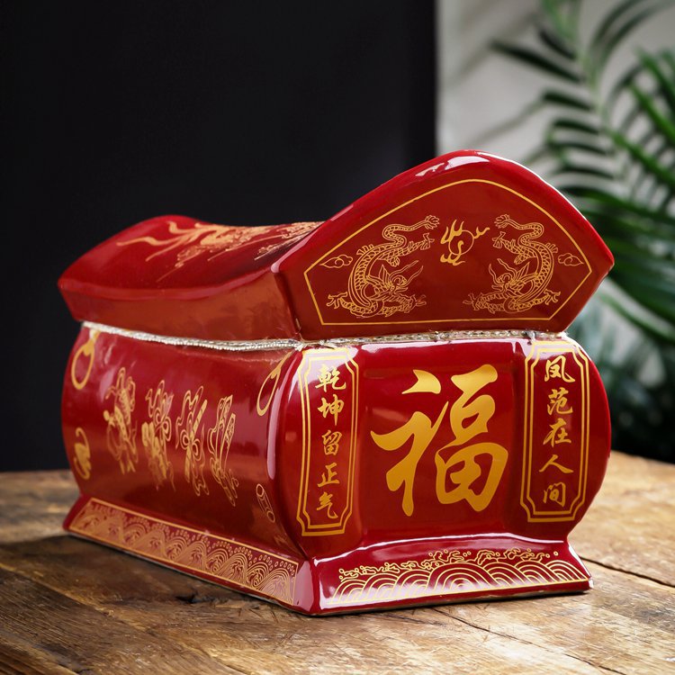 棺材大号青花骨灰盒殡葬用品迁坟捡骨坛罐骨灰盅男女款