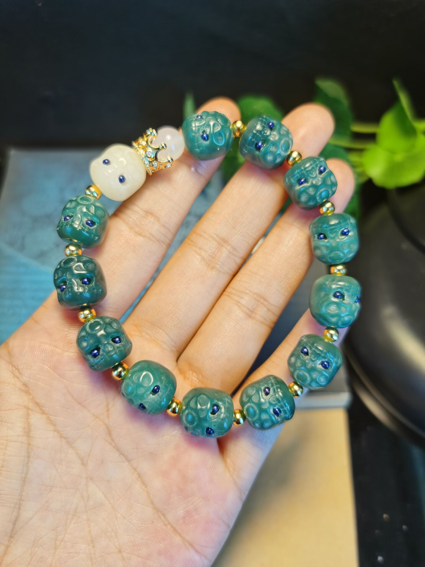 抖音直播菩提根呆呆团阴皮绿菩提根雕刻阿呆多宝菩提手链男女手串