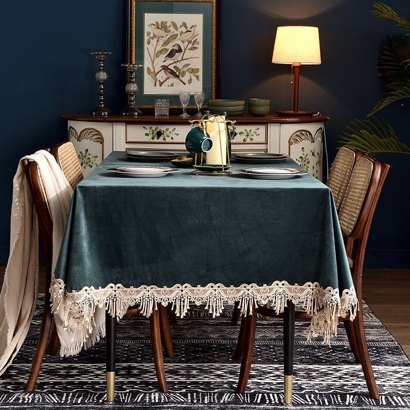 色丝绒布餐桌布美式高档轻奢长方形会议台布家用圆桌茶几布-阿里巴巴