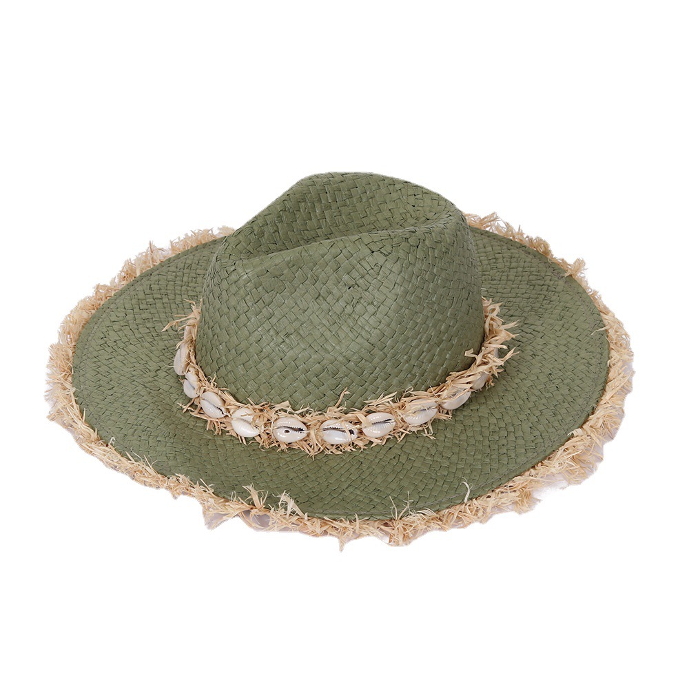 British Socialite Hat Female Sun Hat All-Match Raffia Stitching Edging Summer Beach Vacation Sun Hat Wholesale