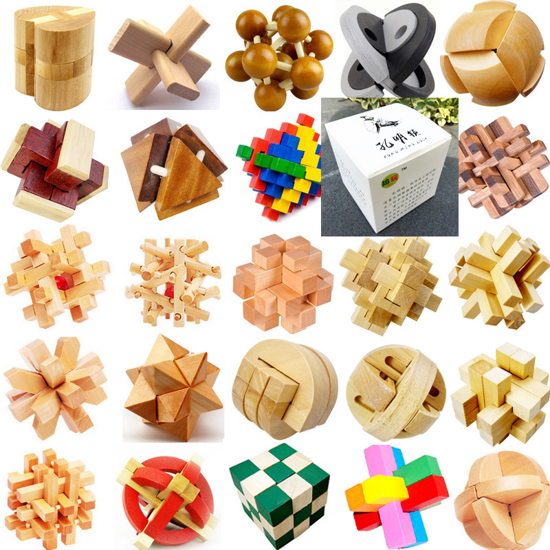 孔明锁益智实木制解锁智力儿童玩具成人老人拼装鲁班锁套餐25件套