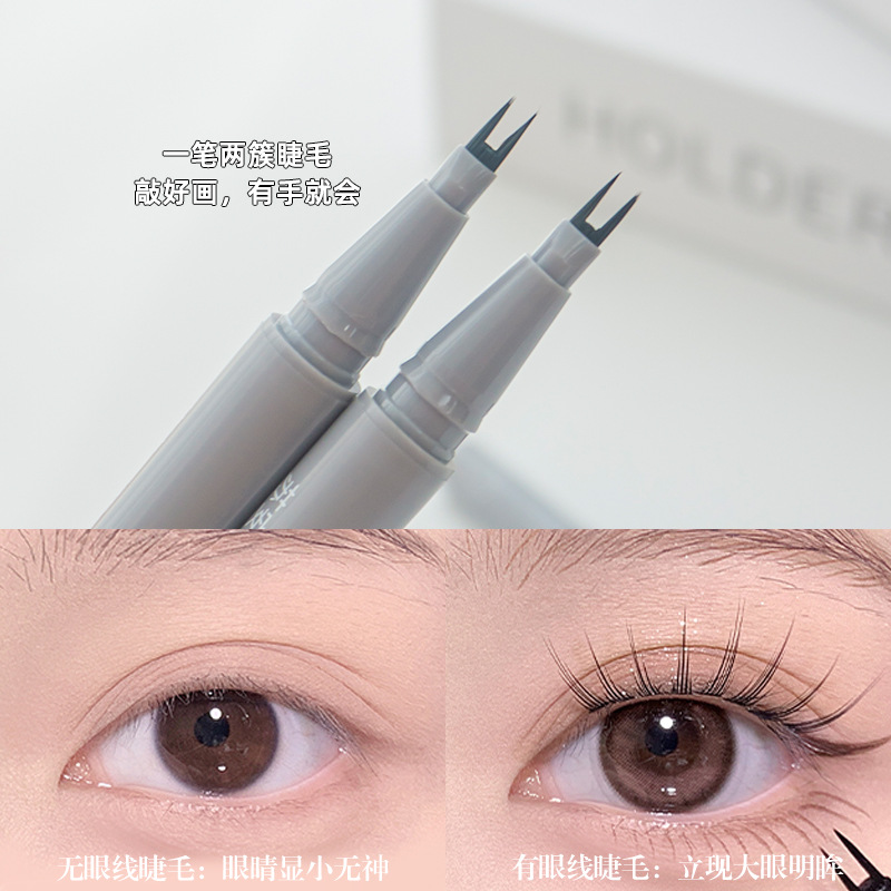 Su Anke Multi-Purpose 2-Fork Soft Bristle Pen Head Waterproof Sweat-Proof Long Lasting and Does Not Fade Eyeliner Eyebrow Pencil Eye Shadow Pen