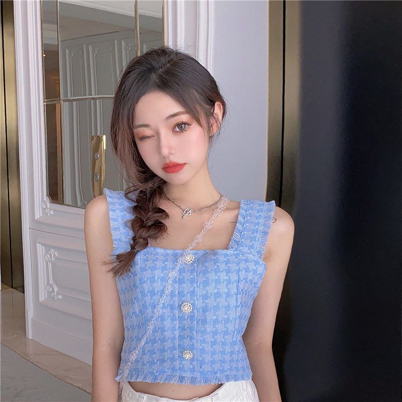 一件代发甜美少女202春夏小香风软呢针织流苏外搭显瘦背心叠穿短上