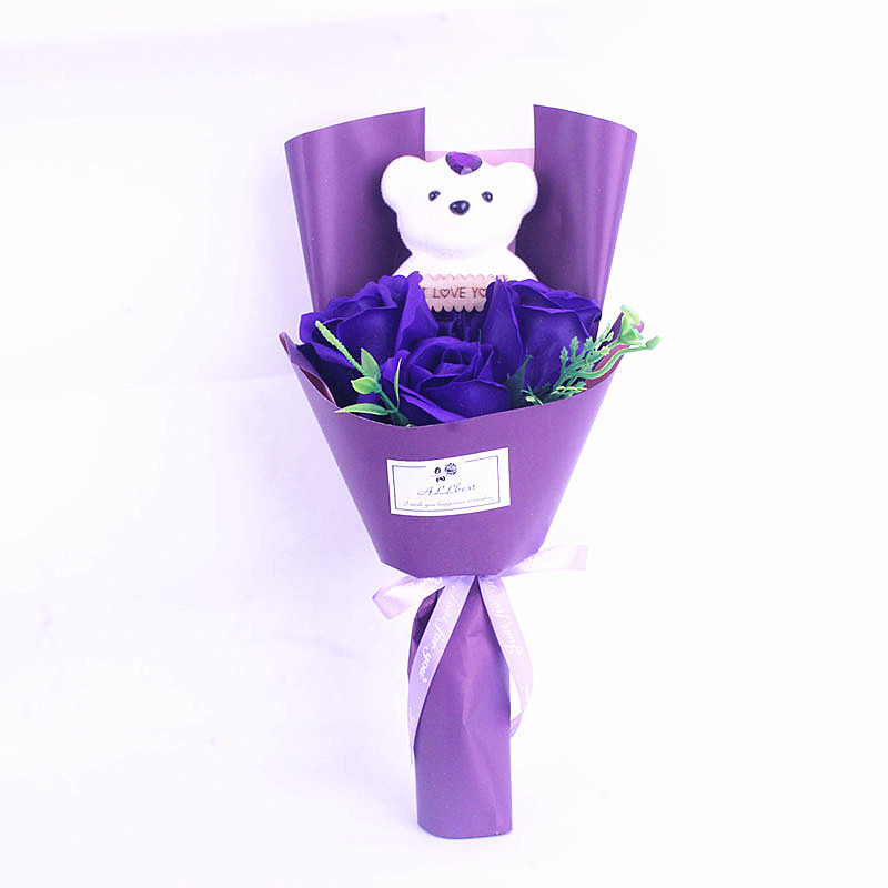 Valentine's Day Gift 3 Soap Flower Artificial Rose Little Bear Cartoon Doll Bouquet Gift Box Qixi Confession Girlfriend