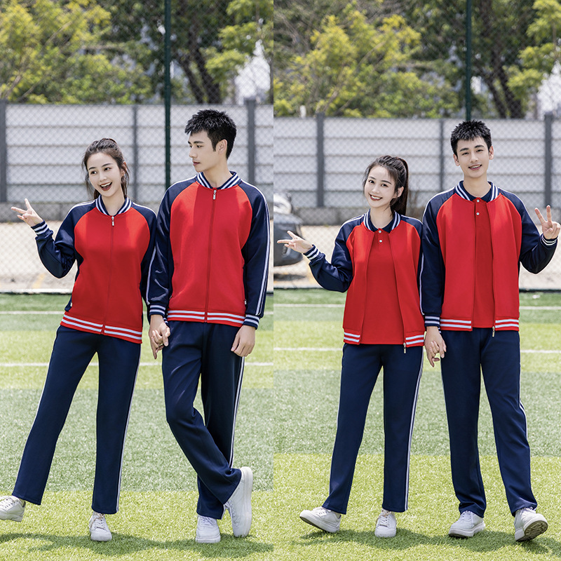 春秋初中高中校服三件套学生六年级班服集体服男女红色短袖外套