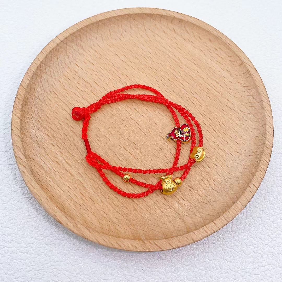 足金999福袋手绳 中国风复古葫芦红绳diy编织手链爆款直播批发
