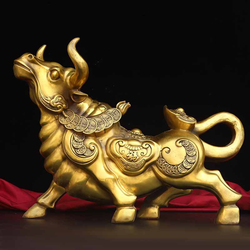 黄铜生肖牛摆件牛气冲天福牛如意牛摆件家居办公黄铜工艺摆件批发