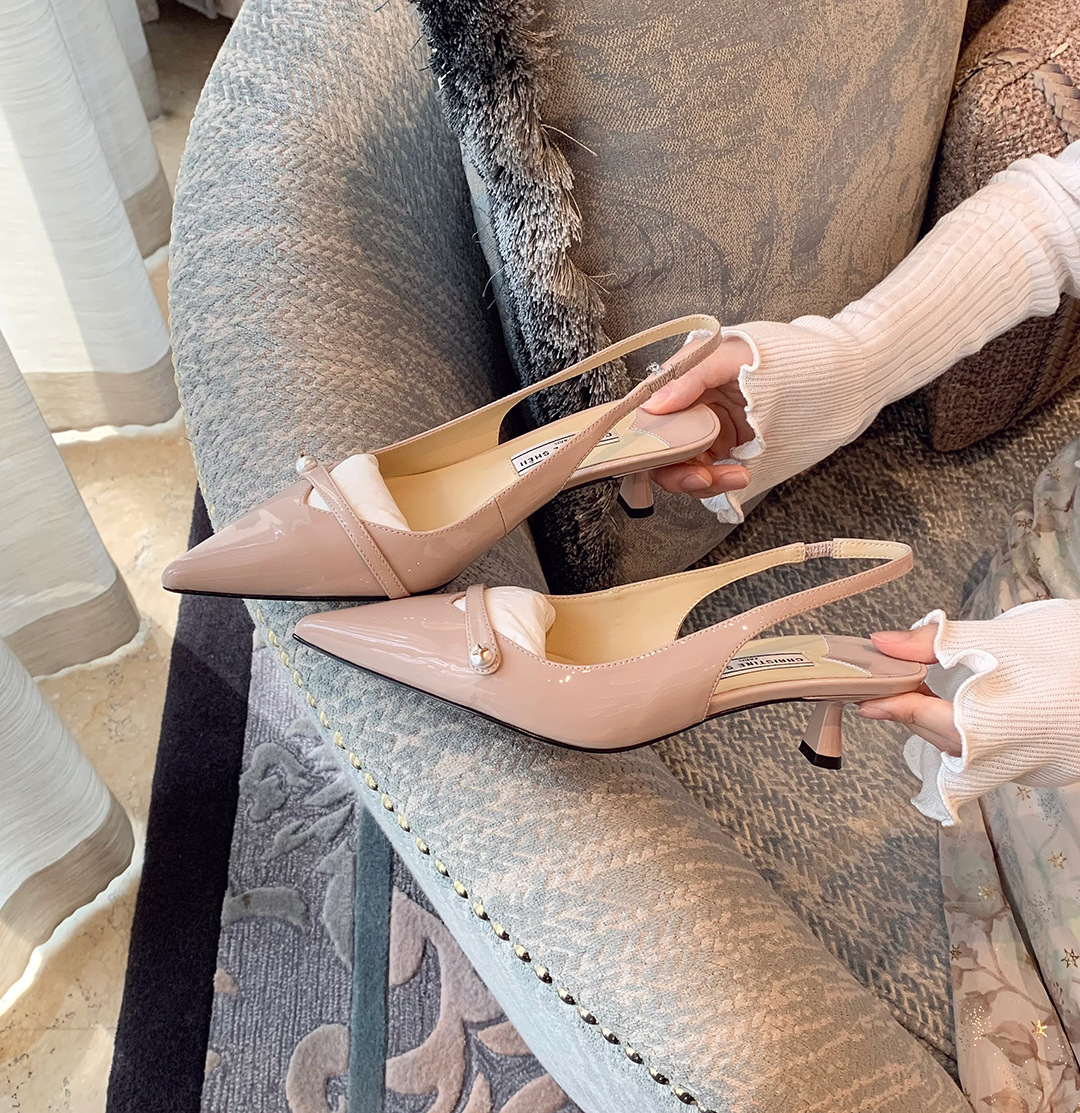 【sheii苏茵茵】苏里~玛丽珍法式珍珠尖头后空高跟凉鞋女夏季女鞋