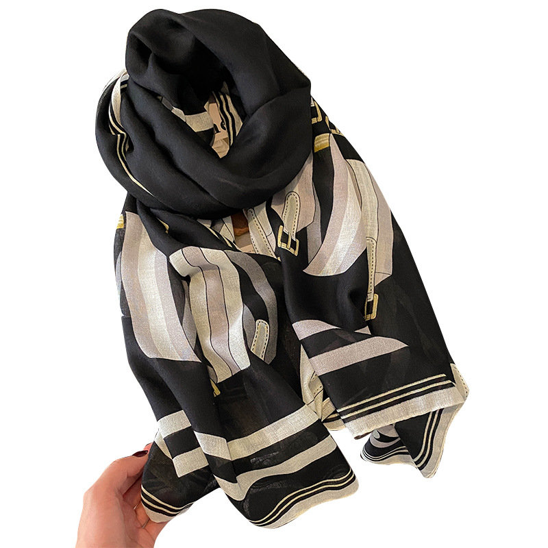 2023 New Cotton and Linen Scarf Women's Spring and Autumn Fashion Temperament Talma Women's Stitching Chain Warm Scarf Winter