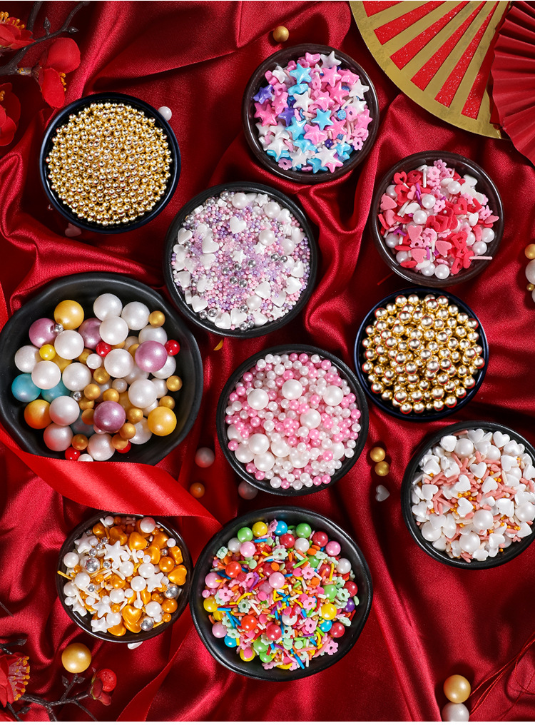 新年糖果彩糖彩针糖可食用生日蛋糕甜甜圈金色珍珠银珠装饰糖珠