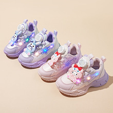 女童鞋子2023韩版秋季新款男童旋转纽扣运动鞋儿童卡通亮灯老爹鞋