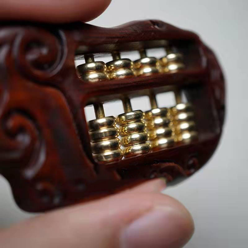 檀木算盘手把件小算盘抓周算盘钥匙扣配饰黄铜算盘吊坠diy