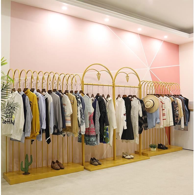 服装店中岛架金色展示架衣架落地式个性女装店陈列货架挂衣服架子
