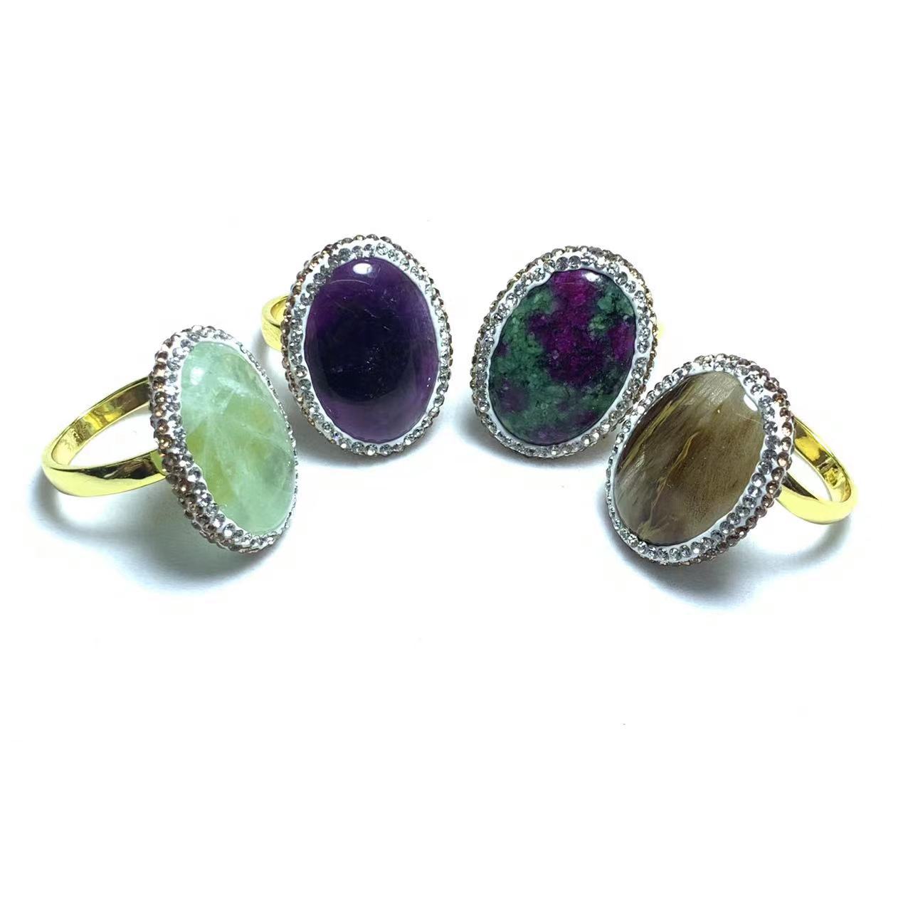 zeta 天然水晶红绿宝 紫晶蛋形戒指镶钻戒托活口宫廷复古风境热销