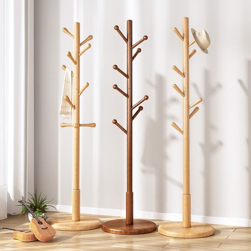 实木衣架落地衣帽架卧室家用挂衣架网红简易立式挂衣杆室内挂包架