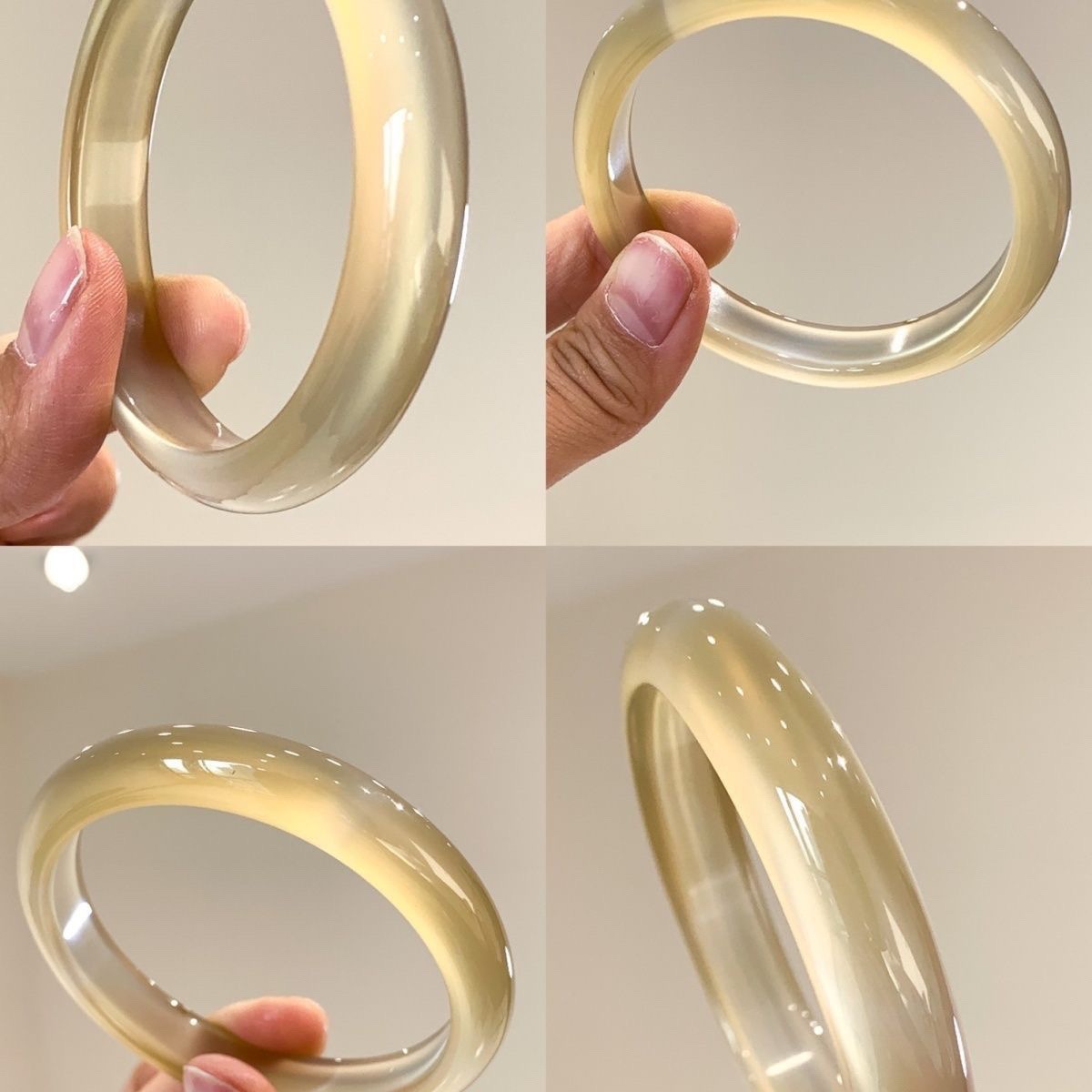 马达加斯加玛瑙白冰种香槟金色玉髓镯子荔枝冻起荧光白月光手镯女