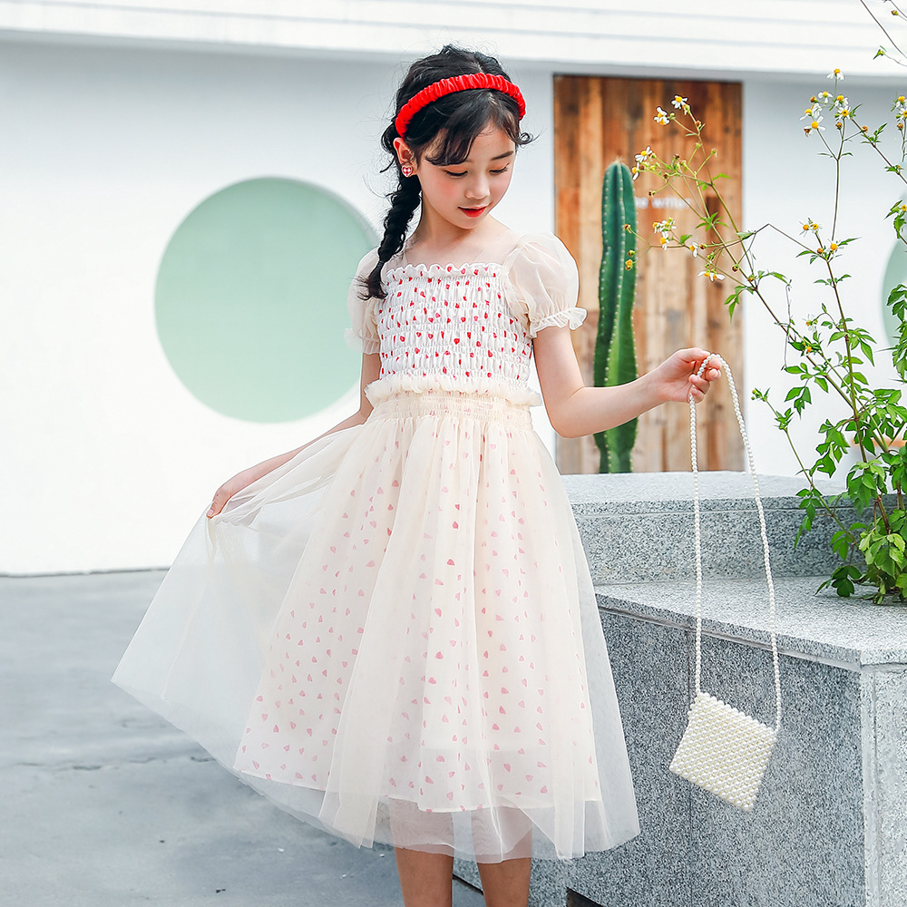 女童连衣裙夏季新款泡泡袖网纱裙超仙儿童公主裙裹胸韩版裙子批发