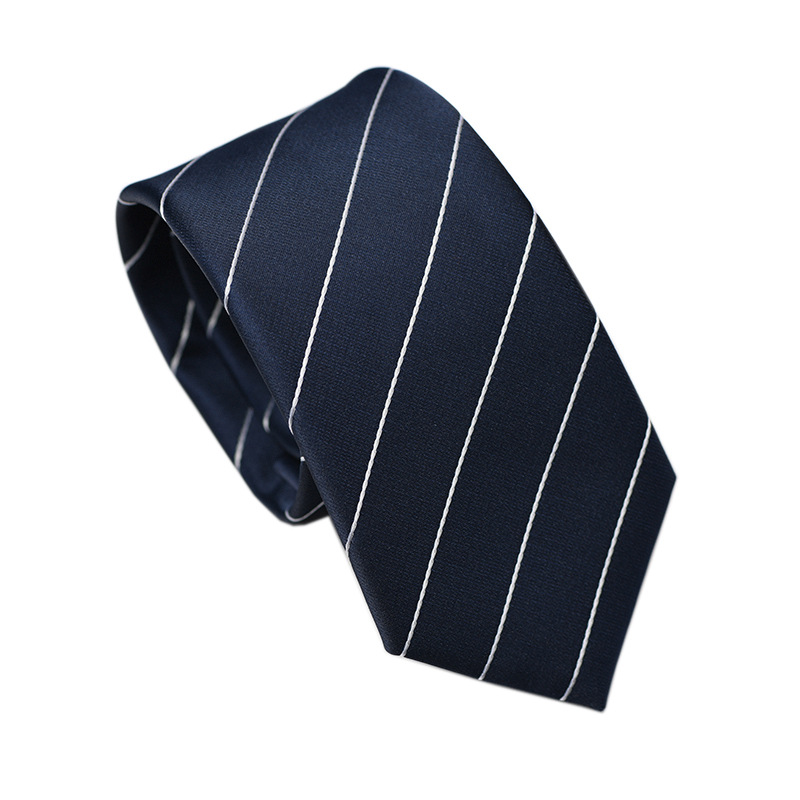 罗蒙领带男8-7cm商务正装职业手打懒人韩版潮流拉链式黑蓝色花纹