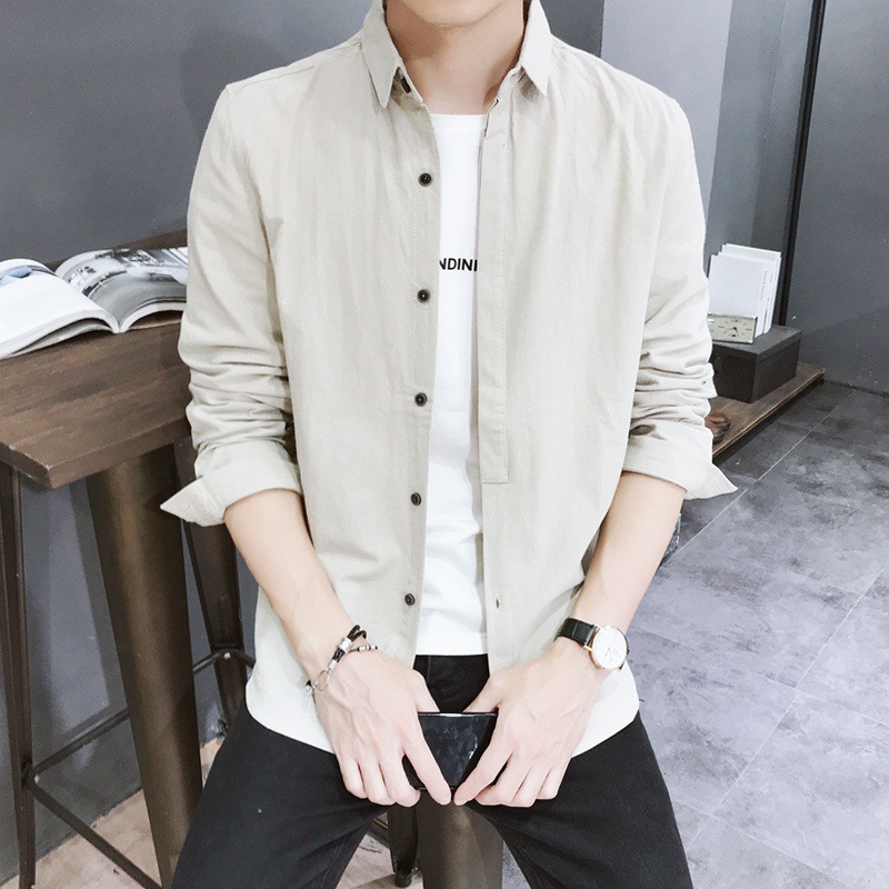 春秋季港风ins纯色衬衫男士长袖韩版潮流上衣服外套休闲情侣衬衣