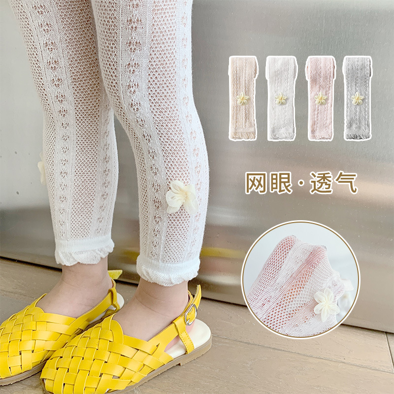 Summer Children's Leggings Girls' Mesh Cropped Pants Little Flower Baby's Tights Breathable Baby Mosquito-Proof Pantyhose