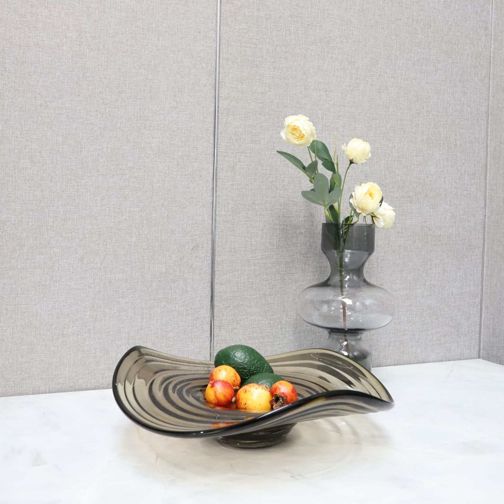 欧式极简玻璃花器琉璃果盘摆件样板房书房客厅家居茶几工艺品摆设