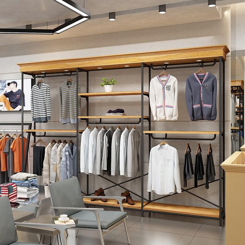 服装店展示架落地式实木挂衣架上墙带灯中岛架裤子陈列架男装货架