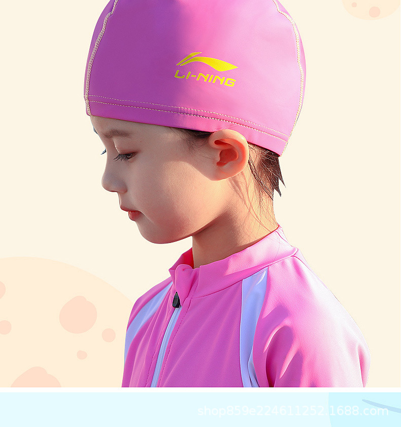 李宁儿童泳帽女童男童不勒头防晒布料pu涂层宝宝泳帽纯色游泳帽