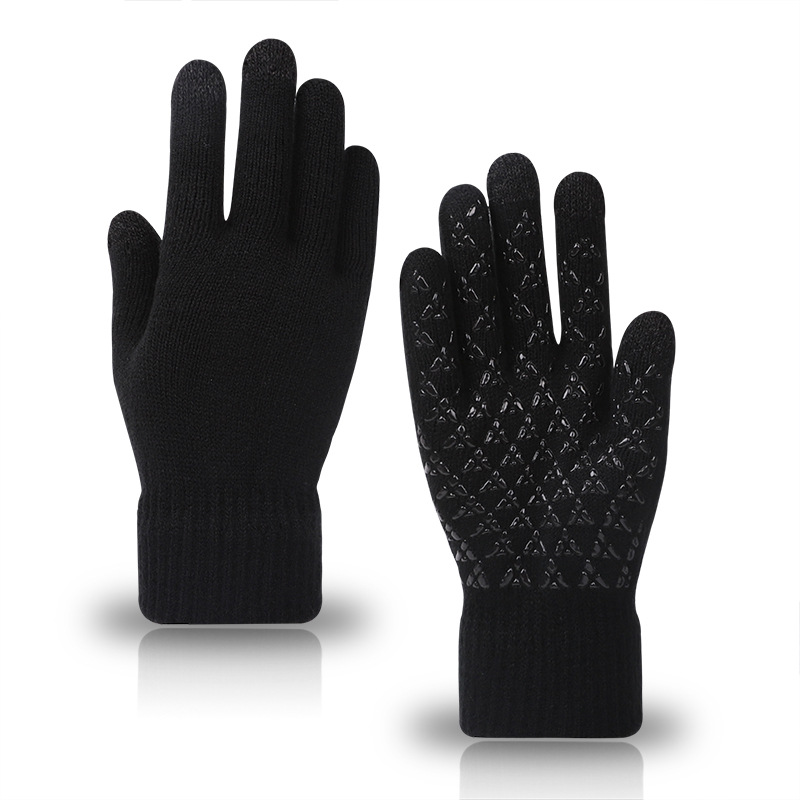 Exclusive for Cross-Border Winter Warm Touch Screen Knitting Wool Gloves Couple Fleece-Lined Thickened Cold Protection Men's and Women's Non-Slip Knitted Gloves