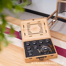 竹木盒茶具高硼硅家用玻璃茶具礼品套装高硼硅功夫茶具泡茶壶礼盒