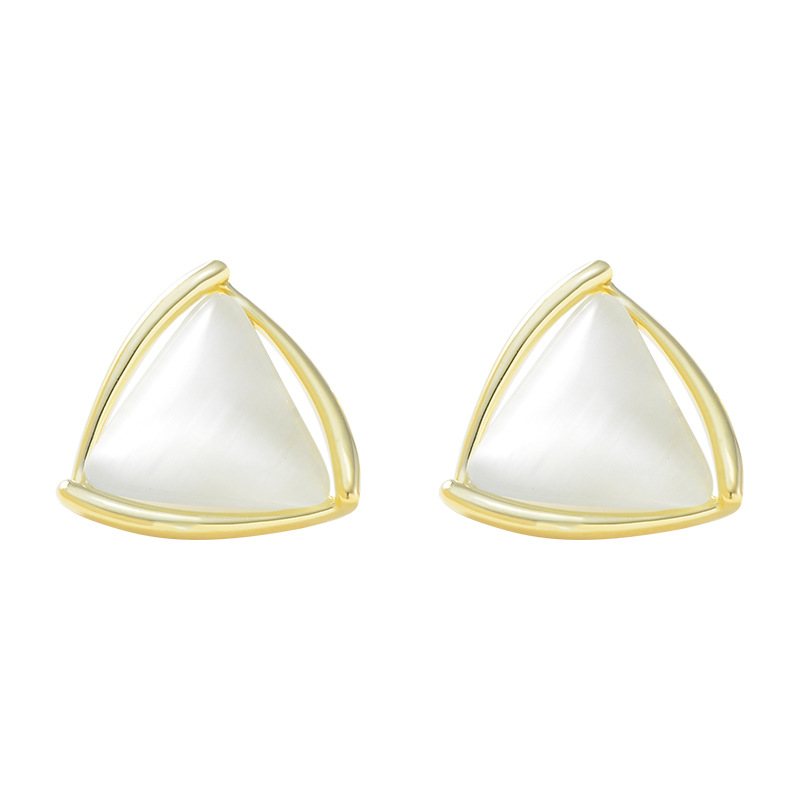 Niche Design Elegant Geometric Diamond Sterling Silver Needle Stud Earrings for Women Retro Hong Kong Style Micro-Inlaid Opal Earrings