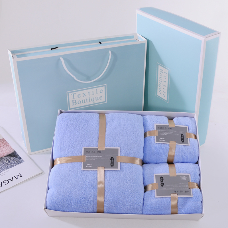 Coral Fleece Towels Three-Piece Gift Box Gift Gift Gift Gift Business Company Present Towel Set Wholesale