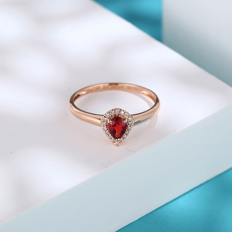 皇妃钻珠宝 18k金镶红宝石戒指 镶钻 水滴宝石戒指 彩宝 配证书