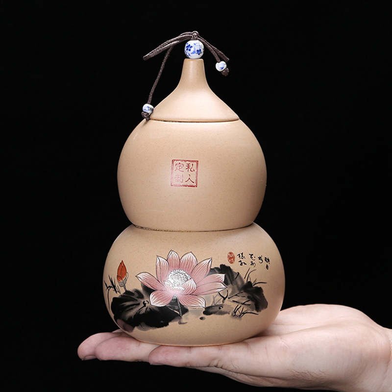 葫芦茶叶罐陶瓷密封罐家用摆件红茶绿茶普洱茶叶包装礼盒空盒子