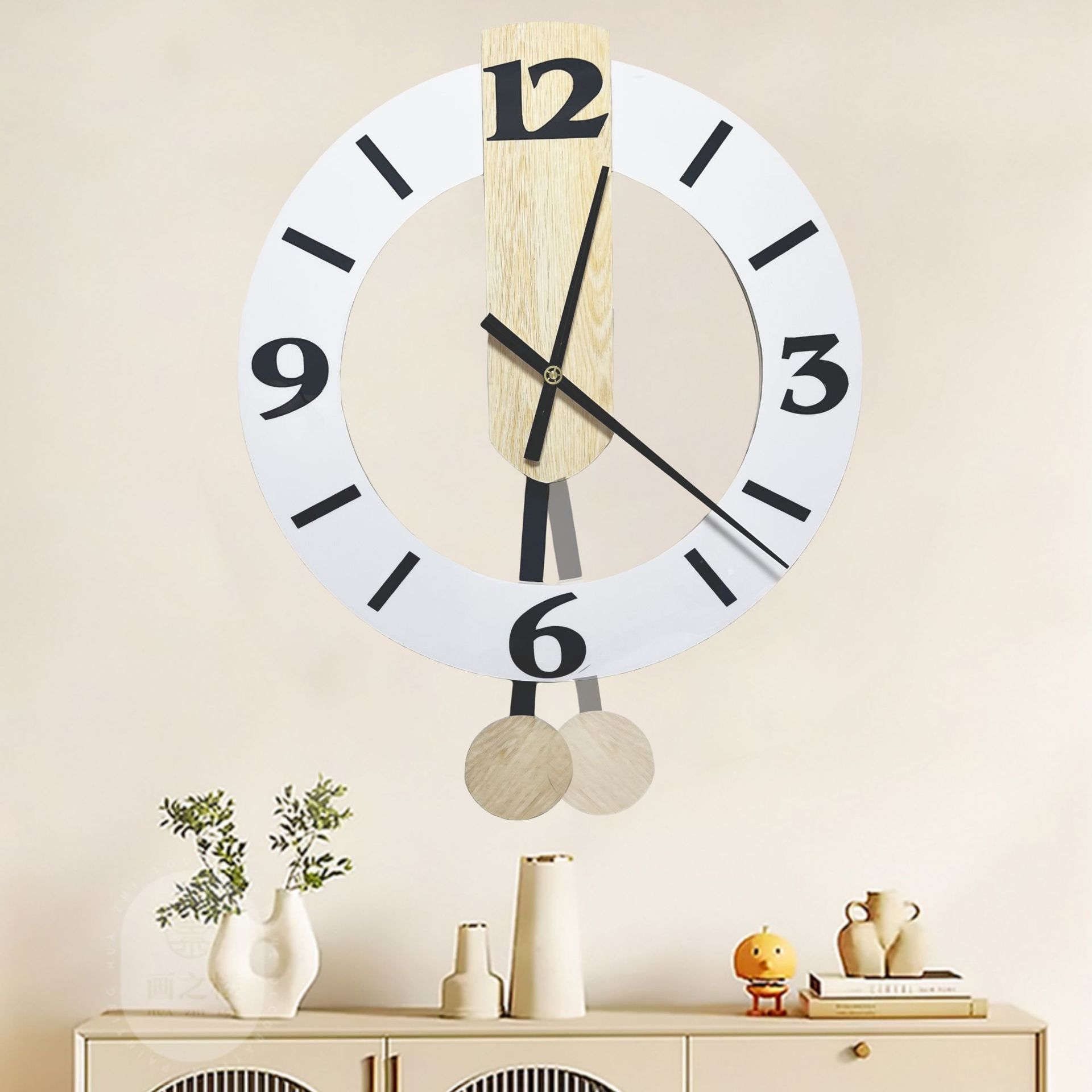 跨境ins北欧静音摇摆钟表简约时钟装饰挂钟创意石英钟 wall clock